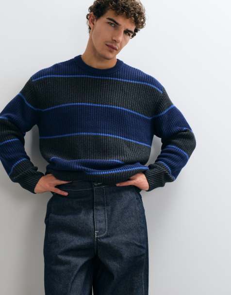 Abercrombie & Fitch jersey de algodón con cuello redondo y rayas grises y azules - view 1