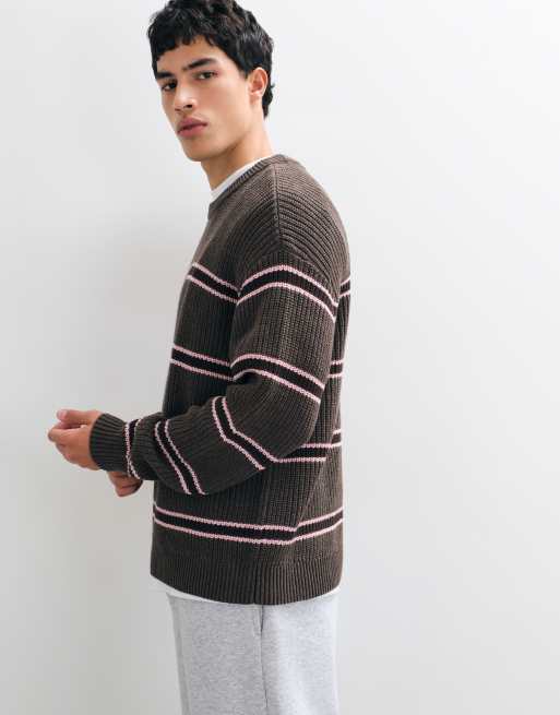 Abercrombie & Fitch jersey de cuello redondo a rayas marrones y rosas, 3 de 5