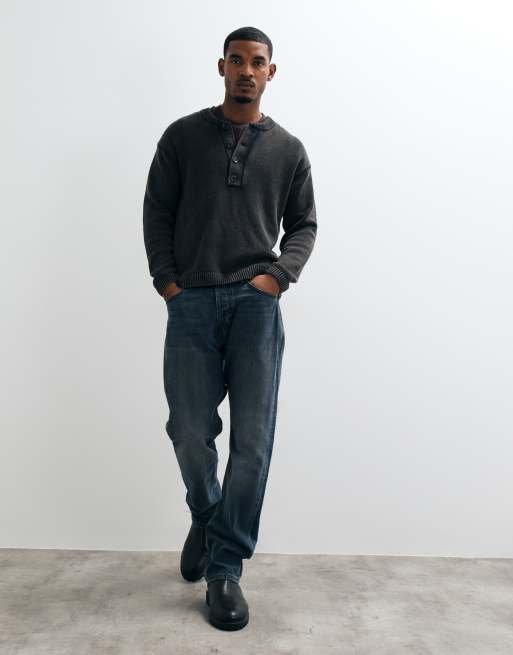 Abercrombie & Fitch jersey de punto henley gris lavado, 3 de 5