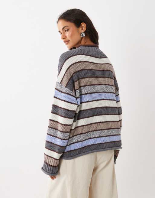 Abercrombie & Fitch - jersey de punto holgado a rayas multicolor, 4 de 4