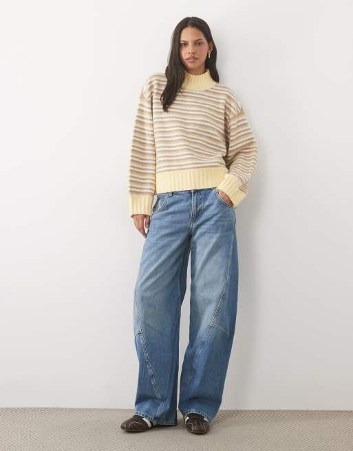 Abercrombie & Fitch jersey extragrande con cuello alzado a rayas multicolor en amarillo, 3 de 4