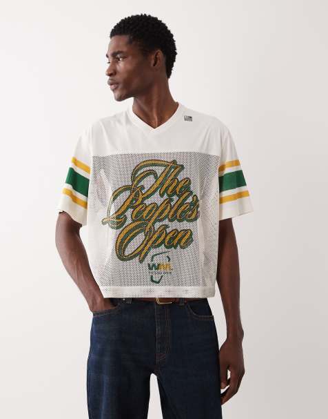 Abercrombie & Fitch – Jersey-T-Shirt in Weiß mit V-Ausschnitt und Golf-Grafikprint - view 1