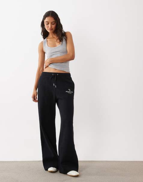 Abercrombie & Fitch joggers met hoge taille en wijde pijpen in zwart - view 1