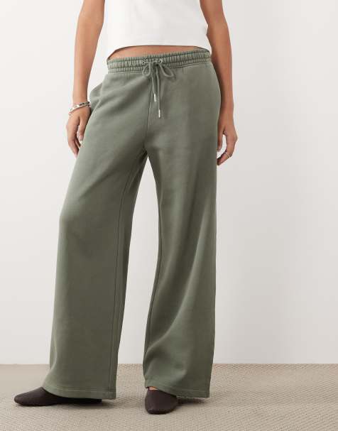 Abercrombie & Fitch joggingbroek met hoge taille en wijde pijpen in kaki - view 1