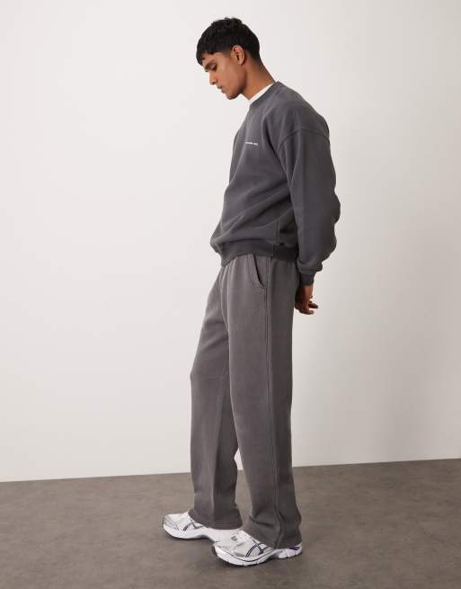 Abercrombie & Fitch - Joggingbukser med åbne kanter i mellemgrå vintage-vask