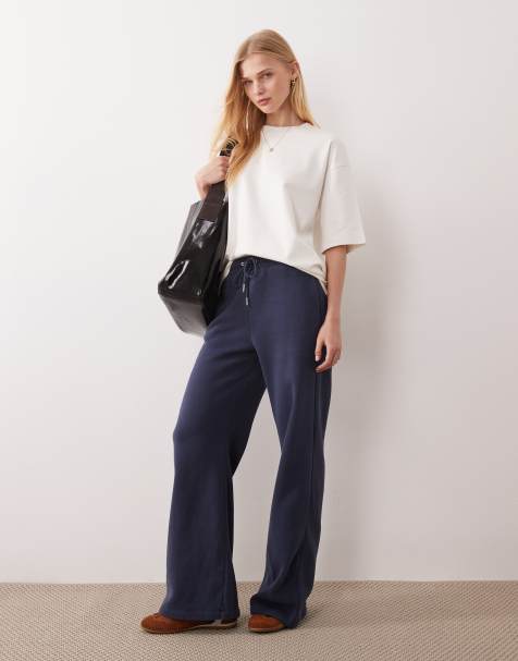 Abercrombie & Fitch – Jogginghose in Marineblau mit hohem Bund, weitem Bein und Logo - view 1