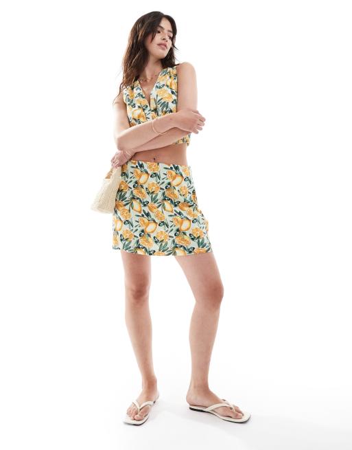 Abercrombie & Fitch - Jupe-short d'ensemble en lin mélangé à imprimé citrons