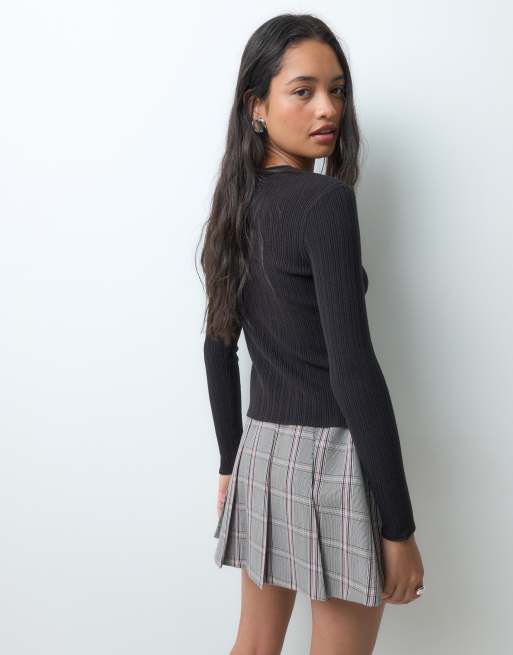 Abercrombie & Fitch jupe-short plissée ajustée mini à carreaux gris, 5 de 5