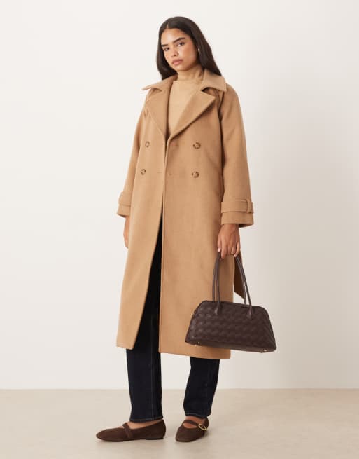 Abercrombie & Fitch - Kamelbrun maxi-trenchcoat med bælte i uldblanding, 2 af 4