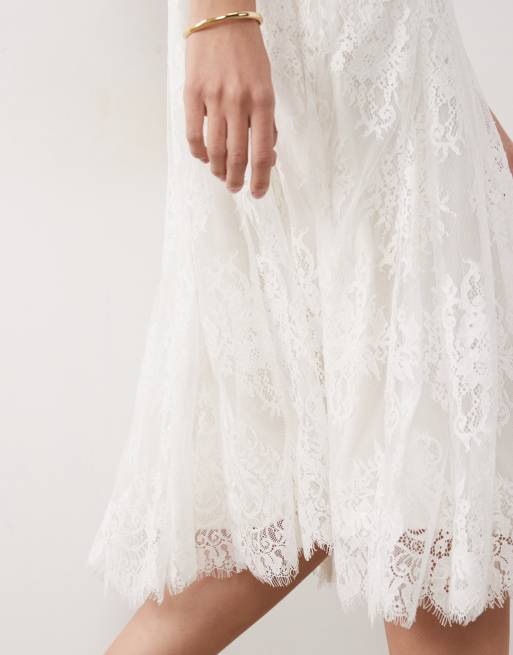 Abercrombie & Fitch - Kanten midi rok in crème, 4 van 5