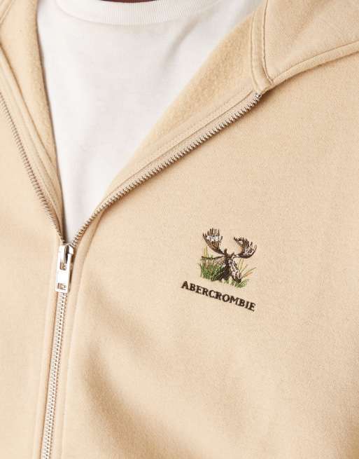 Abercrombie & Fitch – Kapuzenjacke in Beige mit Logo auf der Brust, 5 von 5