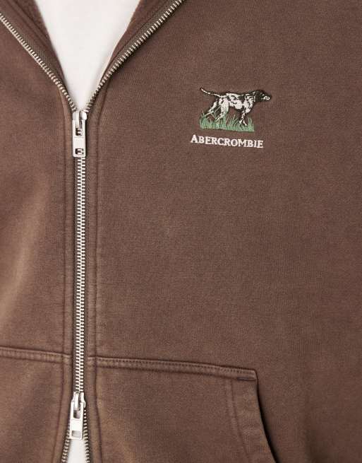 Abercrombie & Fitch – Kapuzenjacke in Braun mit Logo auf der Brust, 5 von 5