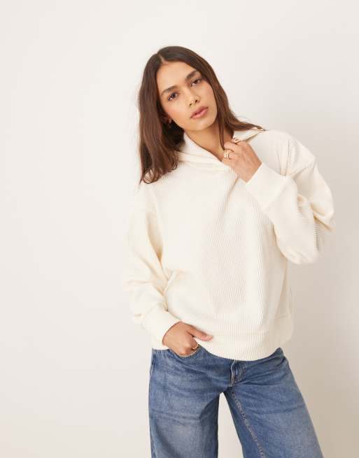 Abercrombie & Fitch – Kapuzenpullover aus Rippstrick in Cremeweiß, 2 von 4