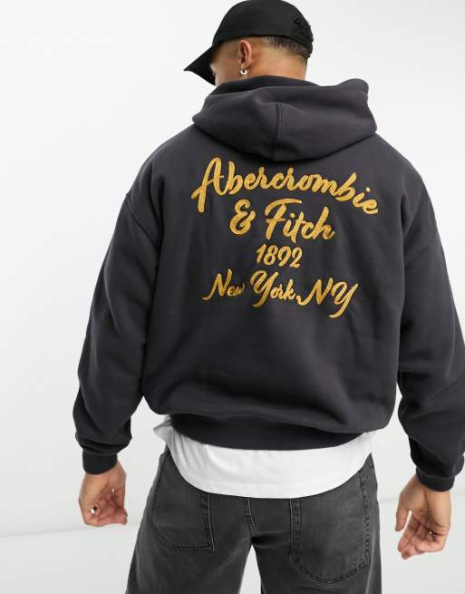 Abercrombie & Fitch – Kapuzenpullover in Anthrazit mit Logo auf der Rückseite