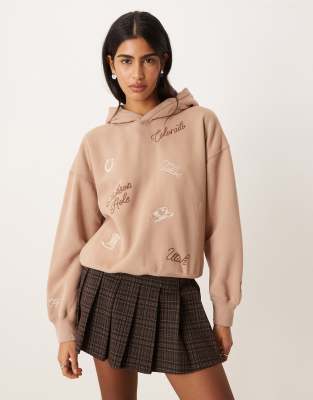 Abercrombie & Fitch - Kapuzenpullover in Beige mit Print-Neutral