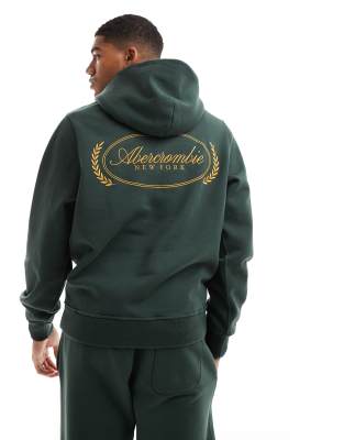 Abercrombie & Fitch – Kapuzenpullover in Dunkelgrün mit Logo-Schriftzug und Rückenstickerei, Kombiteil
