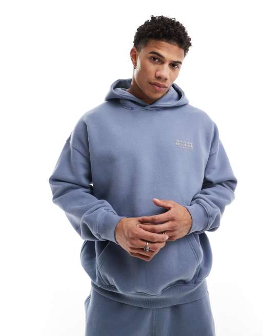 Abercrombie & Fitch – Kapuzenpullover in Hellblau mit kleinem Logo