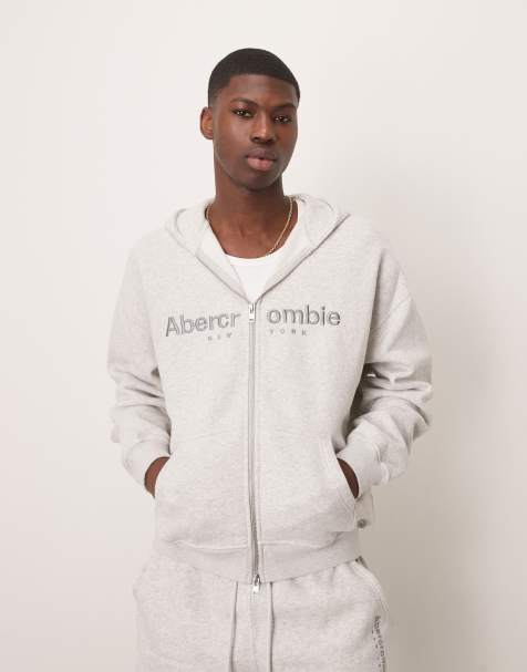 Abercrombie & Fitch – Kapuzenpullover in Hellgrau mit Reißverschluss und Logo - view 1