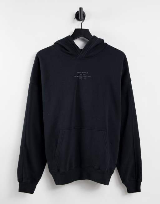 Abercrombie & Fitch – Kapuzenpullover in Schwarz mit kleinem, mittigem Adresslogo