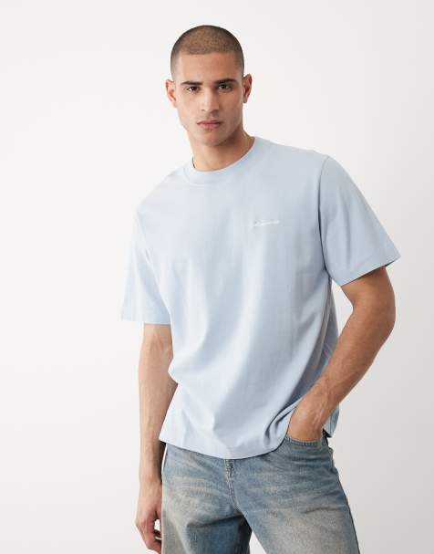 Abercrombie & Fitch – Kastiges, kurzärmliges T-Shirt in Babyblau mit kursivem Logo - view 1