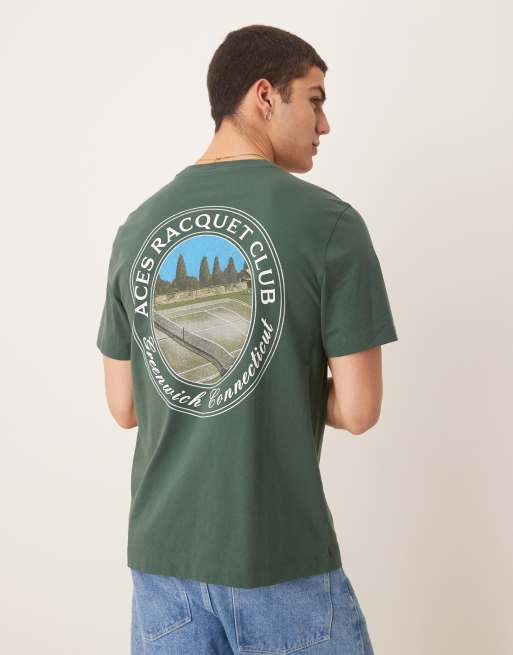 Abercrombie & Fitch - Klassiek T-shirt met tennisprint op de achterkant in grijs