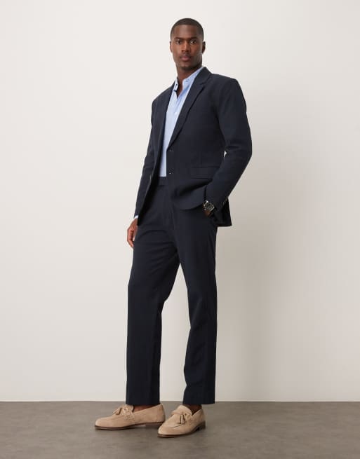 Abercrombie & Fitch - Klassieke seersucker pantalon in marineblauw, deel van co-ord set