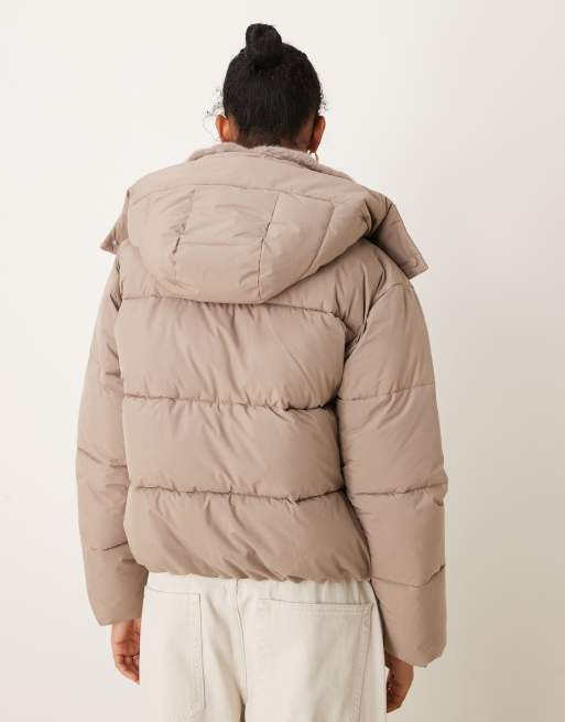 Abercrombie & Fitch – Klassische, dicke Steppjacke in Beige, 3 von 4