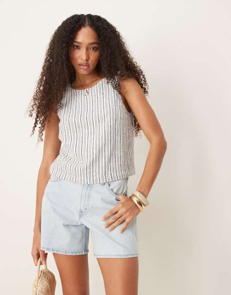 Abercrombie & Fitch – Klassische Loose Fit Shorts in hellblauer Waschung mit hohem Bund und ausgefranstem Saum - view 1