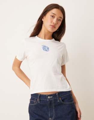 Abercrombie & Fitch - Knapp geschnittenes T-Shirt in Weiß mit Discokugel-Print