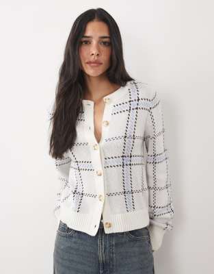 Abercrombie & Fitch Knit Crew Neck Cardigan In Neutral