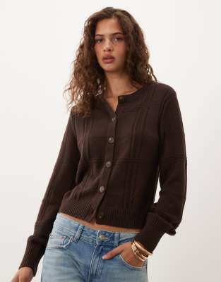 Abercrombie & Fitch Knit Crew Neck Cardigan In Brown