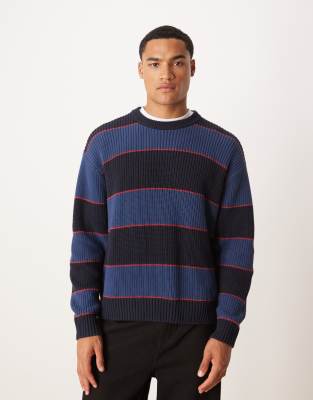 Abercrombie & Fitch Knit Crew Neck Fisherman Sweater In Blue