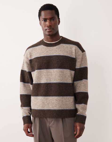 Abercrombie & Fitch knit crew neck preppy sweater in brown stripe - view 1