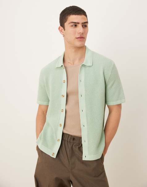 Abercrombie & Fitch knit crochet shirt in mint green - view 1