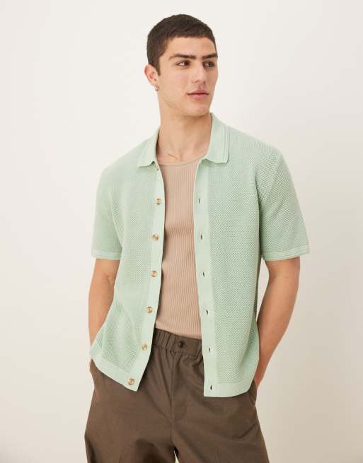 Abercrombie & Fitch knit crochet shirt in mint green
