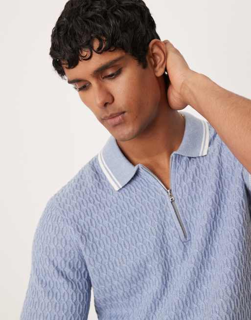 Abercrombie & Fitch knit half zip polo top with contrast binding in blue, 4 of 4