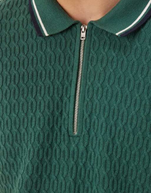 Abercrombie & Fitch knit half zip polo top with contrast binding in green, 3 of 4