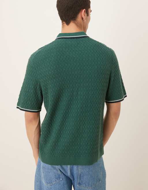 Abercrombie & Fitch knit half zip polo top with contrast binding in green, 4 of 4