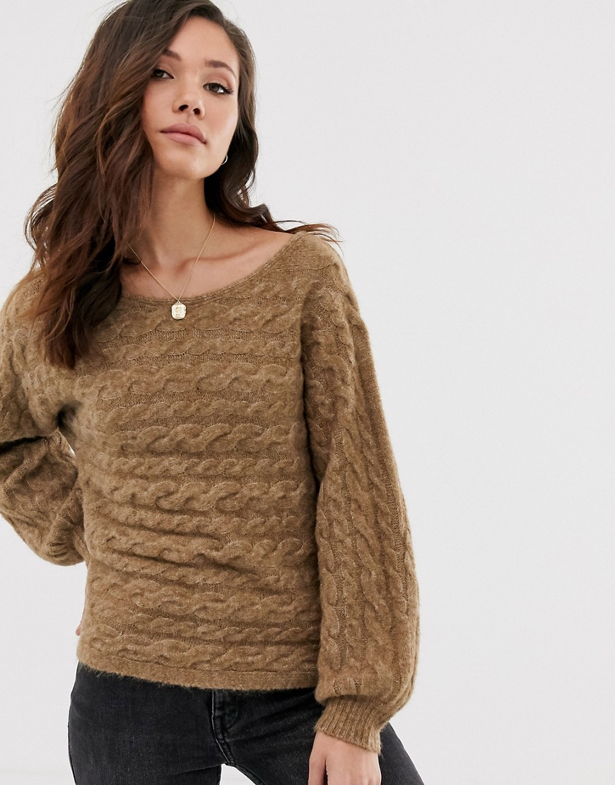 Abercrombie & Fitch knit jumper in toasted coconut-Stone