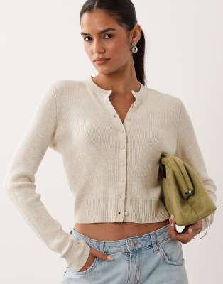 Abercrombie & Fitch Knit Micro Cardigan In Neutral