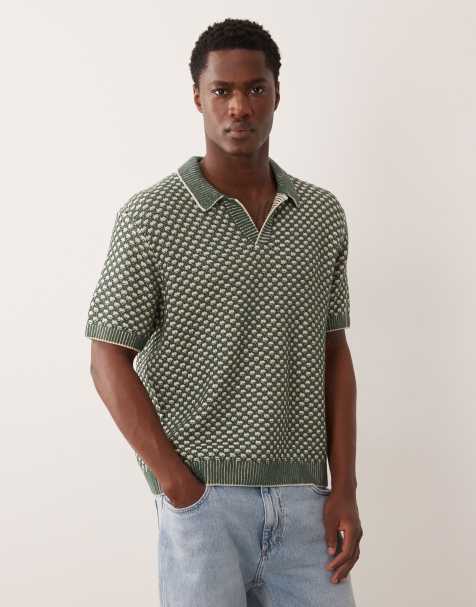 Abercrombie & Fitch knit polo shirt in green - view 1