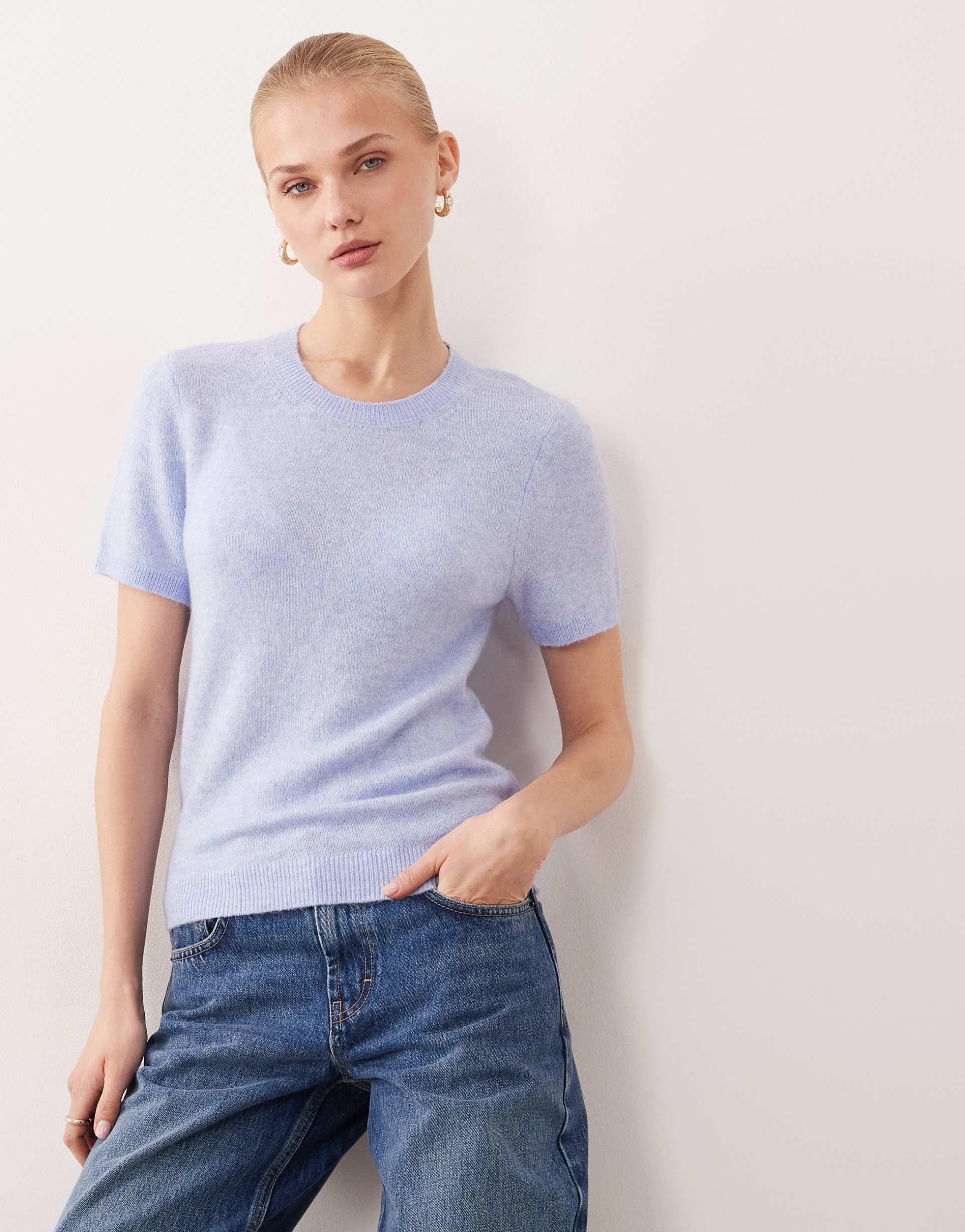 abercrombie & fitch knit skimming t-shirt in baby blue