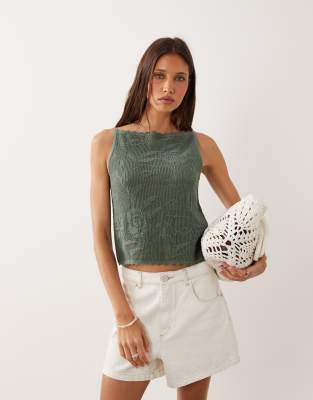 Abercrombie & Fitch knit square neck sleeveless top in green floral stitch