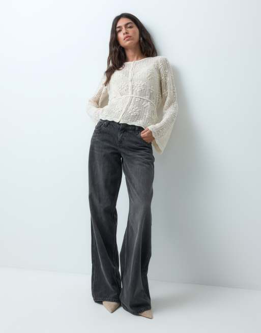 Abercrombie & Fitch knitted bobble stitch cardigan with cinched hem in ecru, 2 of 5
