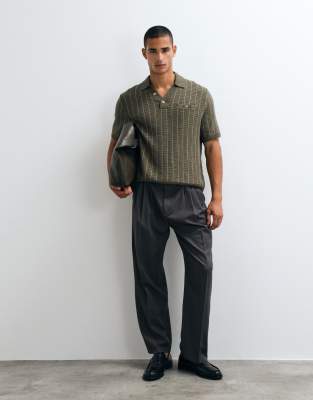 Abercrombie & Fitch Knitted Button Up Polo In Green