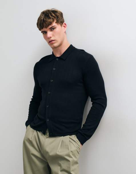 Abercrombie & Fitch knitted collared cardigan in black - view 1