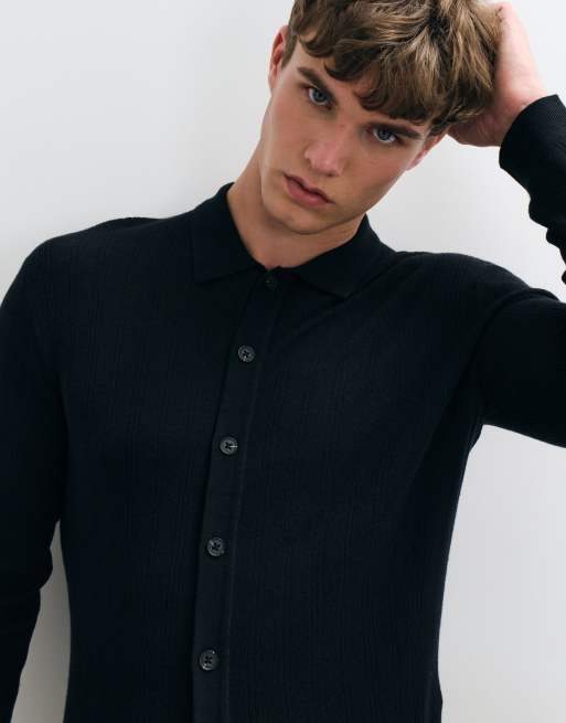 Abercrombie & Fitch knitted collared cardigan in black, 4 of 5