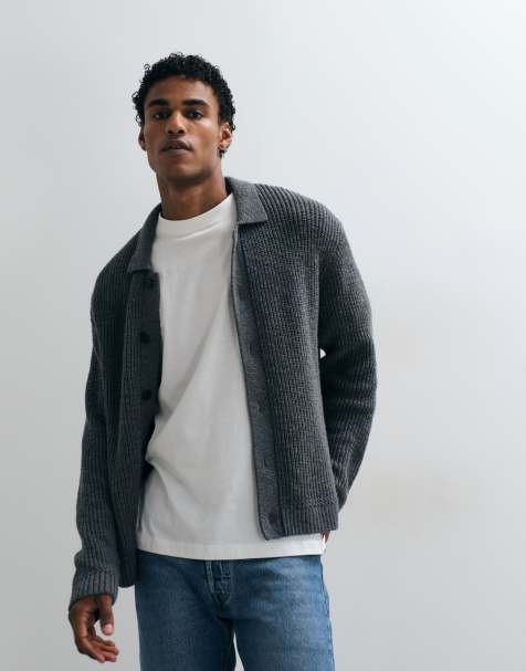 Abercrombie & Fitch knitted crew neck button-up cardigan in dark grey - view 1
