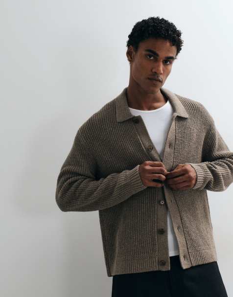 Abercrombie & Fitch knitted crew neck button up cardigan in mink - view 1