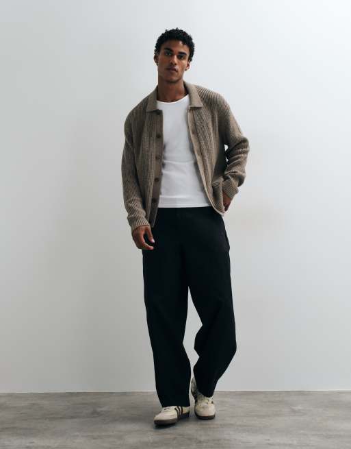 Abercrombie & Fitch knitted crew neck button up cardigan in mink, 2 of 5